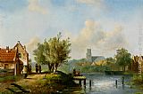 Charles Henri Joseph Leickert Canvas Paintings - Figures near a waterside inn
